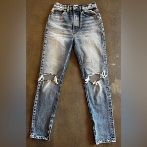 Re/Done High Rise Blue Jeans with Distressed Details